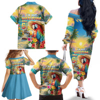 Hawaii Parrot Family Matching Off The Shoulder Long Sleeve Dress and Hawaiian Shirt Im Not Waiting Till 5 Oclock LT05 - Polynesian Pride