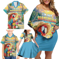 Hawaii Parrot Family Matching Off Shoulder Short Dress and Hawaiian Shirt Im Not Waiting Till 5 Oclock - Polynesian Pride