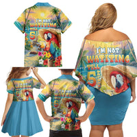 Hawaii Parrot Family Matching Off Shoulder Short Dress and Hawaiian Shirt Im Not Waiting Till 5 Oclock LT05 - Polynesian Pride