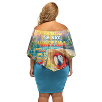 Hawaii Parrot Off Shoulder Short Dress Im Not Waiting Till 5 Oclock LT05 - Polynesian Pride