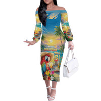 Hawaii Parrot Off The Shoulder Long Sleeve Dress Im Not Waiting Till 5 Oclock LT05 Women Colorful - Polynesian Pride