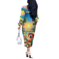 Hawaii Parrot Off The Shoulder Long Sleeve Dress Im Not Waiting Till 5 Oclock LT05 - Polynesian Pride