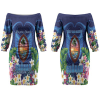 Guam Liberation Day Couples Matching Off The Shoulder Long Sleeve Dress and Hawaiian Shirt Pas Para I Chamoru