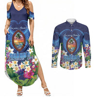 Guam Liberation Day Couples Matching Summer Maxi Dress and Long Sleeve Button Shirt Pas Para I Chamoru