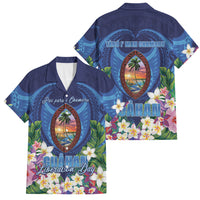 Guam Liberation Day Family Matching Short Sleeve Bodycon Dress and Hawaiian Shirt Pas Para I Chamoru LT05 Dad's Shirt - Short Sleeve Navy - Polynesian Pride