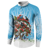 New Zealand Birds Christmas Button Sweatshirt Pohutukawa Xmas Tree