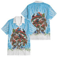 New Zealand Birds Christmas Family Matching Long Sleeve Bodycon Dress and Hawaiian Shirt Pohutukawa Xmas Tree LT05 Dad's Shirt - Short Sleeve Blue - Polynesian Pride