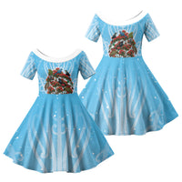 New Zealand Birds Christmas Family Matching Off Shoulder Maxi Dress and Hawaiian Shirt Pohutukawa Xmas Tree LT05 Daughter's Dress Blue - Polynesian Pride