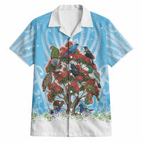 New Zealand Birds Christmas Hawaiian Shirt Pohutukawa Xmas Tree LT05 Blue - Polynesian Pride