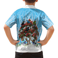 New Zealand Birds Christmas Kid Hawaiian Shirt Pohutukawa Xmas Tree