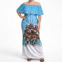 New Zealand Birds Christmas Off Shoulder Maxi Dress Pohutukawa Xmas Tree LT05 Women Blue - Polynesian Pride