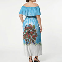 New Zealand Birds Christmas Off Shoulder Maxi Dress Pohutukawa Xmas Tree LT05 - Polynesian Pride