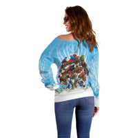 New Zealand Birds Christmas Off Shoulder Sweater Pohutukawa Xmas Tree