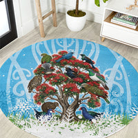 New Zealand Birds Christmas Round Carpet Pohutukawa Xmas Tree