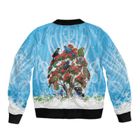 New Zealand Birds Christmas Sleeve Zip Bomber Jacket Pohutukawa Xmas Tree
