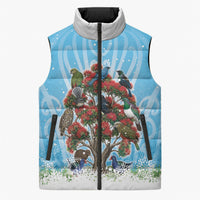 New Zealand Birds Christmas Sleeveless Puffer Jacket Pohutukawa Xmas Tree