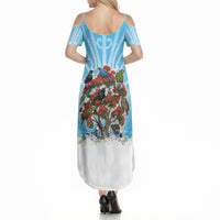New Zealand Birds Christmas Summer Maxi Dress Pohutukawa Xmas Tree LT05 - Polynesian Pride