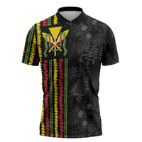 Hawaii Lei Kanaka Maoli Flag Zipper Polo Shirt Tropical Vibes LT05 Black - Polynesian Pride
