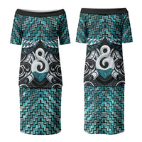 New Zealand Maori Couples Matching Puletasi and Long Sleeve Button Shirt Poutama Pikorua - Single Twist Paua Shell