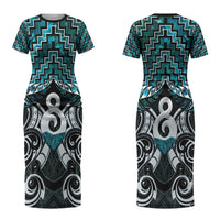 New Zealand Maori Couples Matching Short Sleeve Bodycon Dress and Hawaiian Shirt Poutama Pikorua - Single Twist Paua Shell