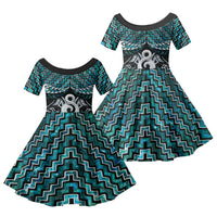 New Zealand Maori Family Matching Long Sleeve Bodycon Dress and Hawaiian Shirt Poutama Pikorua - Single Twist Paua Shell