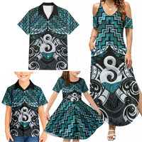 New Zealand Maori Family Matching Summer Maxi Dress and Hawaiian Shirt Poutama Pikorua - Single Twist Paua Shell