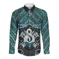New Zealand Maori Long Sleeve Button Shirt Poutama Pikorua - Single Twist Paua Shell
