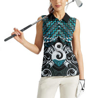 New Zealand Maori Women Sleeveless Polo Shirt Poutama Pikorua - Single Twist Paua Shell
