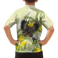 New Zealand Piwakawaka Fantail Bird Family Matching Puletasi and Hawaiian Shirt With Kowhai Flowers