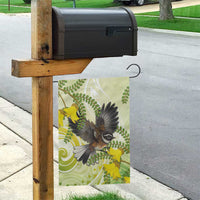 New Zealand Piwakawaka Fantail Bird Garden Flag With Kowhai Flowers