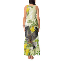 New Zealand Piwakawaka Fantail Bird Tank Maxi Dress With Kowhai Flowers