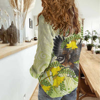 New Zealand Piwakawaka Fantail Bird Women Casual Shirt With Kowhai Flowers