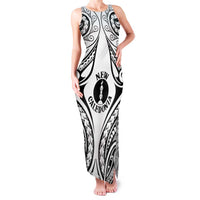 New Caledonia Day Family Matching Tank Maxi Dress and Hawaiian Shirt Polynesian Curves White Color - Polynesian Pride