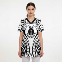 New Caledonia Day Scrub Top Polynesian Curves White Color - Polynesian Pride