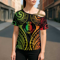 New Caledonia Day Cross Shoulder Shirt Polynesian Curves Reggae Color - Polynesian Pride
