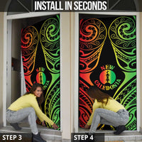 New Caledonia Day Door Cover Polynesian Curves Reggae Color - Polynesian Pride