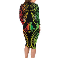 New Caledonia Day Family Matching Long Sleeve Bodycon Dress and Hawaiian Shirt Polynesian Curves Reggae Color - Polynesian Pride