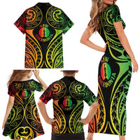 New Caledonia Day Family Matching Short Sleeve Bodycon Dress and Hawaiian Shirt Polynesian Curves Reggae Color - Polynesian Pride