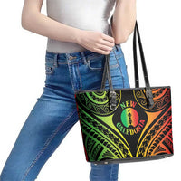 New Caledonia Day Leather Tote Bag Polynesian Curves Reggae Color LT05 - Polynesian Pride