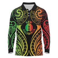 New Caledonia Day Long Sleeve Polo Shirt Polynesian Curves Reggae Color LT05 Reggae - Polynesian Pride