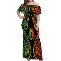 New Caledonia Day Off Shoulder Maxi Dress Polynesian Curves Reggae Color - Polynesian Pride