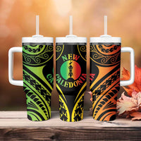 New Caledonia Day Tumbler With Handle Polynesian Curves Reggae Color - Polynesian Pride