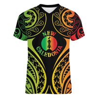 New Caledonia Day Women V-Neck T-Shirt Polynesian Curves Reggae Color - Polynesian Pride