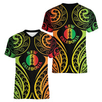 New Caledonia Day Women V-Neck T-Shirt Polynesian Curves Reggae Color - Polynesian Pride
