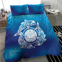 Marshall Islands Manit Day Bedding Set Tribal Dolphin With Marshall Seal - Polynesian Pride