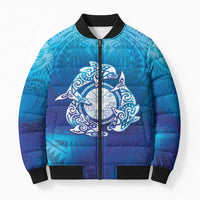 Marshall Islands Manit Day Bomber Puffer Jacket Tribal Dolphin With Marshall Seal - Polynesian Pride