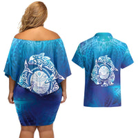 Marshall Islands Manit Day Couples Matching Off Shoulder Short Dress and Hawaiian Shirt Tribal Dolphin With Marshall Seal - Polynesian Pride
