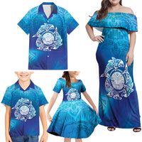 Marshall Islands Manit Day Family Matching Off Shoulder Maxi Dress and Hawaiian Shirt Tribal Dolphin With Marshall Seal - Polynesian Pride