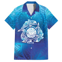 Marshall Islands Manit Day Family Matching Off Shoulder Short Dress and Hawaiian Shirt Tribal Dolphin With Marshall Seal - Polynesian Pride