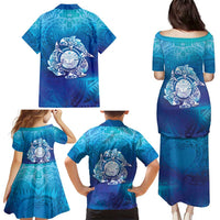 Marshall Islands Manit Day Family Matching Puletasi and Hawaiian Shirt Tribal Dolphin With Marshall Seal - Polynesian Pride